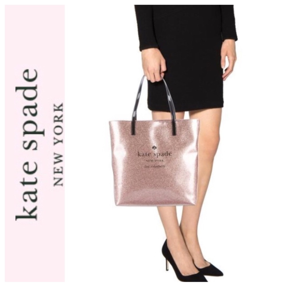 KATE SPADE HOLIDAY DRIVE GLITTER TOTE AND POUCH